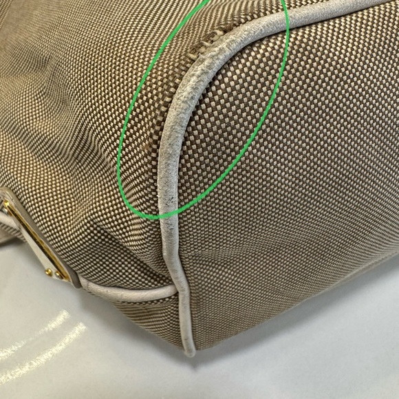 💯 Authentic Prada Beige/Brown Jacquard Logo Canvas and Leather Bow Top handle - Picture 12 of 16